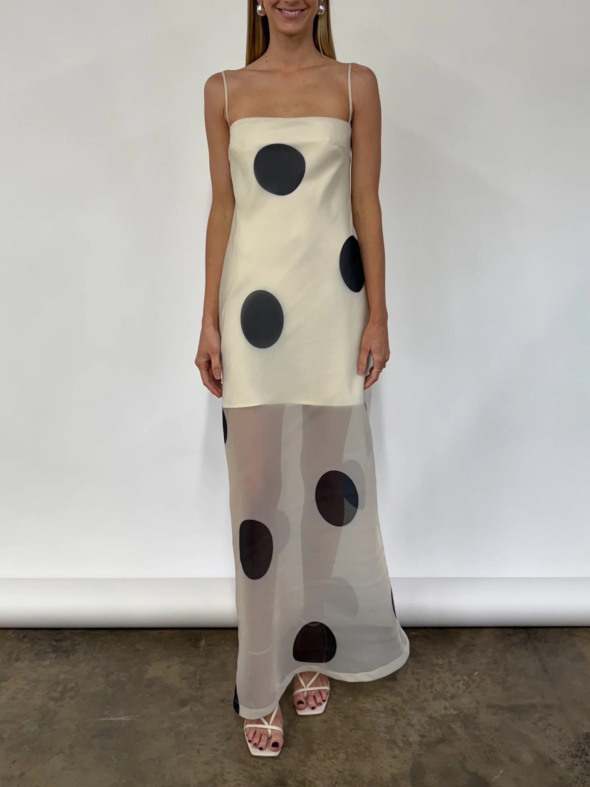 by nicola mila maxi dress in ivory polka Coco girl Millie styles the By Nicola Off The Shoulder Maxi Dress In Ivory Rib. Now available to shop in our Archive Sale. , #cocoandlola