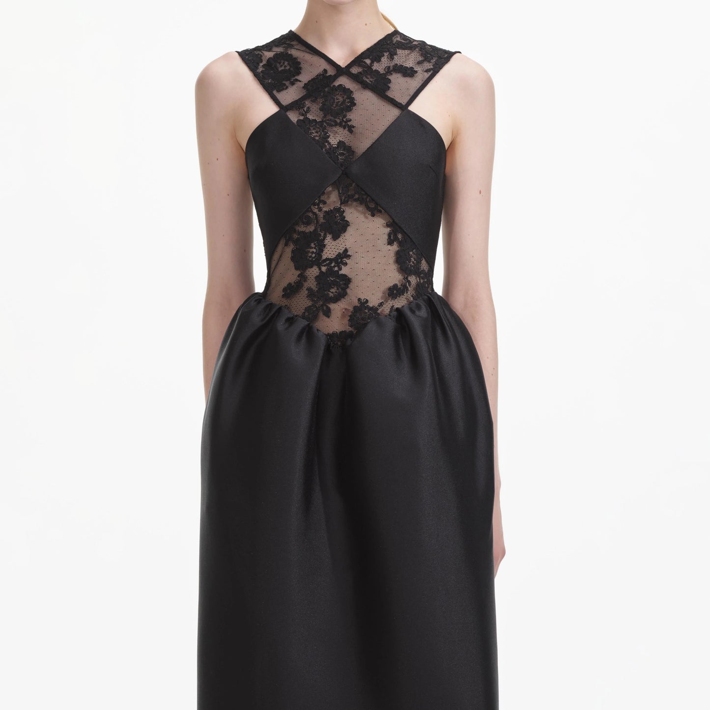 Self-Portrait - Lace-trim Taffeta Maxi Dress - Black