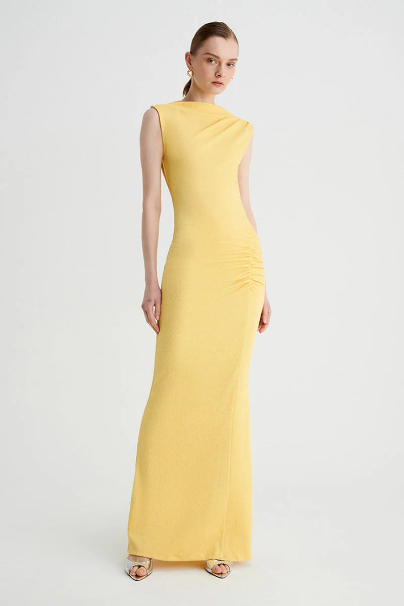 Suboo - Vega Rouched Front Midi Dress - Butter Yellow