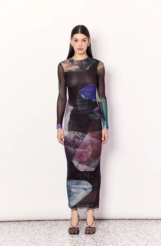 Romy - Gemstone Long Sleeve Mesh Maxi Dress