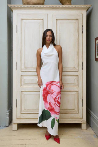 With Harper Lu - With Harper Lu Cowl Slip Dress - White Rose