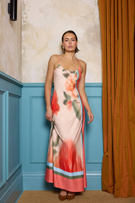 With Harper Lu - Low Back Maxi Dress - Peach Floral