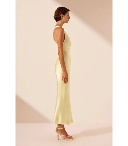Shona Joy - La Lune Plunged Cross Back Midi Dress in Lemon