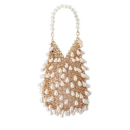 Olga Berg - Jaden Pearl and Gold Chainmail Bag
