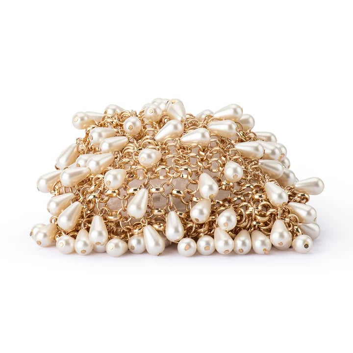 Olga Berg - Jaden Pearl and Gold Chainmail Bag