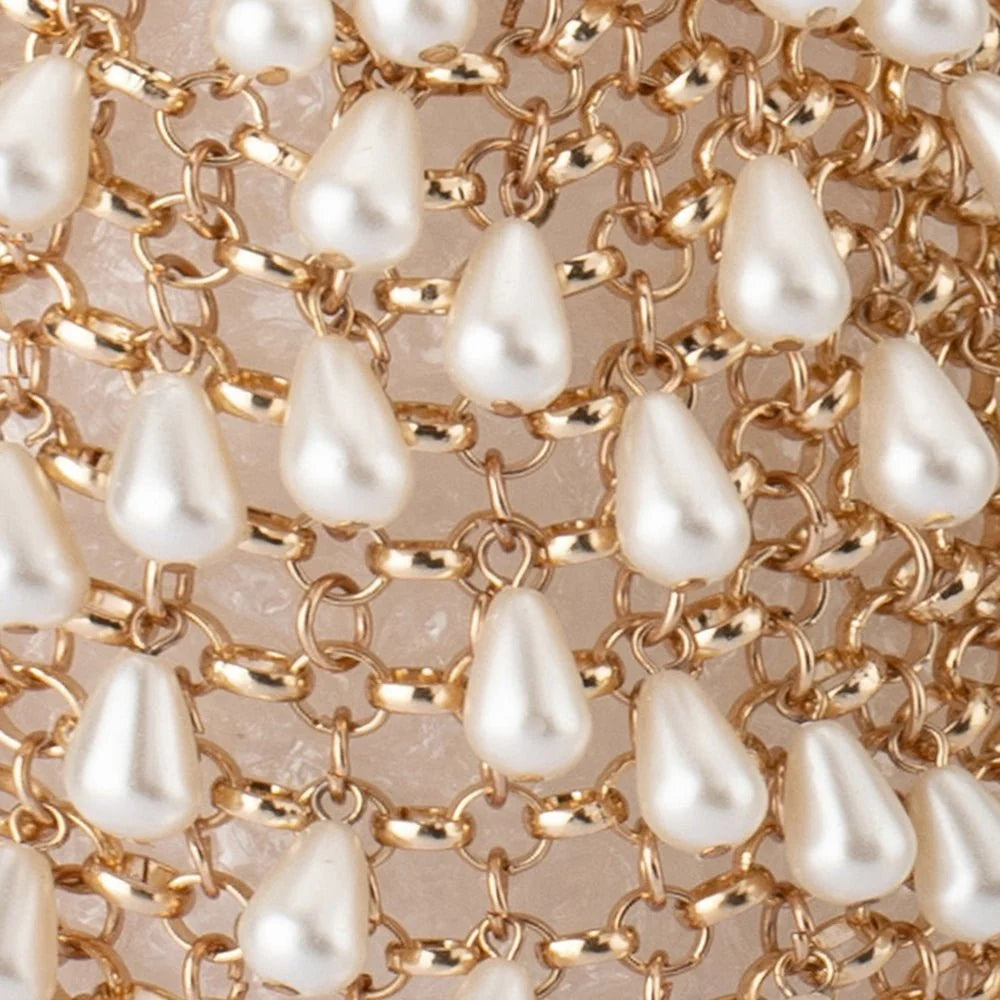Olga Berg - Jaden Pearl and Gold Chainmail Bag