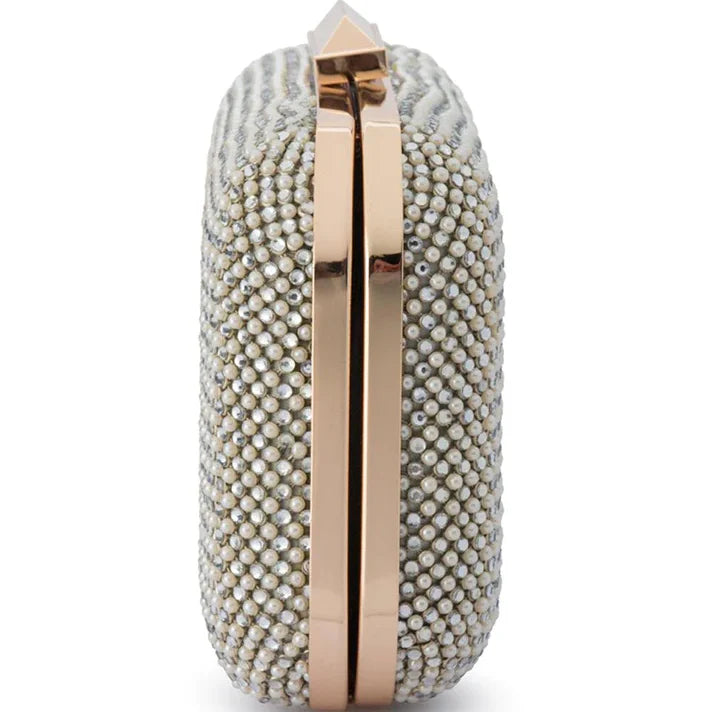 Olga Berg - Klara Pearl and crystal Mesh Clutch