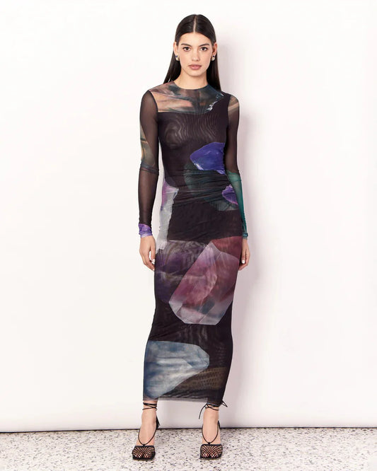 Romy - Gemstone Long Sleeve Mesh Maxi Dress
